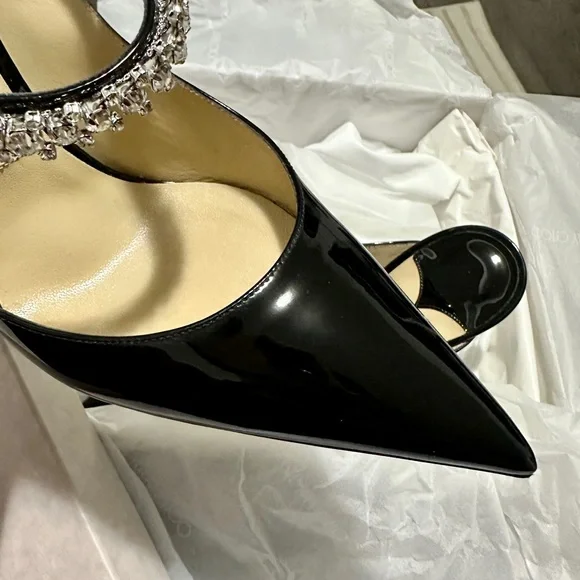 Jimmy Choo Black Patent Heels with Crystal Strap - Picture 2 of 8